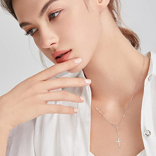 FANCIME White Gold Plated 925 Sterling Silver High Polished Infinity Cross Pendant Lariat Necklace Y Necklace Gift for Women, 18" - color: Y cross