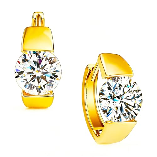 Sterling Silver Hoop Earrings, Hoops CZ Cubic Zirconia White Gold Plated Huggie Hoop Earrings for Women Gift 1.2 ct - color: gold