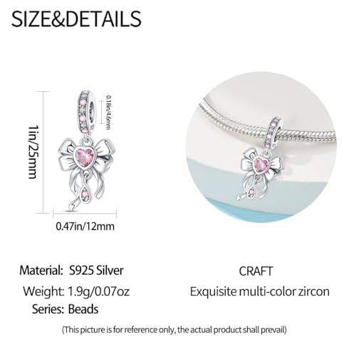 HappyStar 925 Sterling Silver Animal Dogs Charms Pendants fit Pandora Bracelets Necklaces Flowers Sports Travel Charms for Bracelets Women Jrwelry Gifts(with one Spacer Bead Charms) - style: 3-Bow Charms