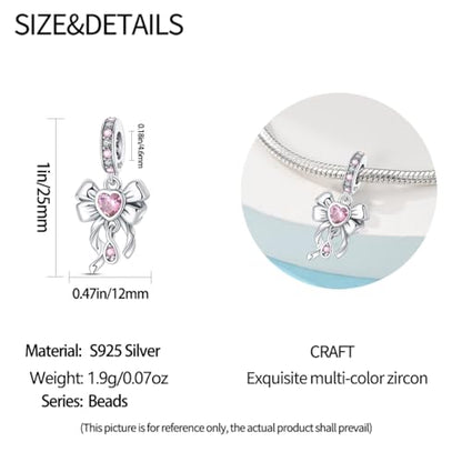 HappyStar 925 Sterling Silver Animal Dogs Charms Pendants fit Pandora Bracelets Necklaces Flowers Sports Travel Charms for Bracelets Women Jrwelry Gifts(with one Spacer Bead Charms) - style: 3-Bow Charms