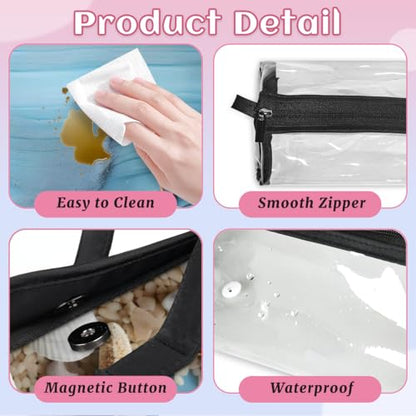 Blue Ocean Starfish Seashell Hanging Roll Up Cosmetic Bag with 4 Removable Storage Bags Waterproof Foldable Toiletry Kit for Women - color: Multicolor 4