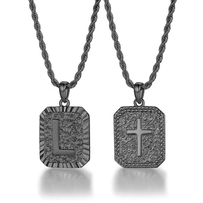 ASUWISH Gold Initial Necklaces for Men and Women, 18K Gold Plated Letter A-Z Cross Pendant with Adjustable Rope Chain, Letter Necklace for Women and Men - color: L, style: Black