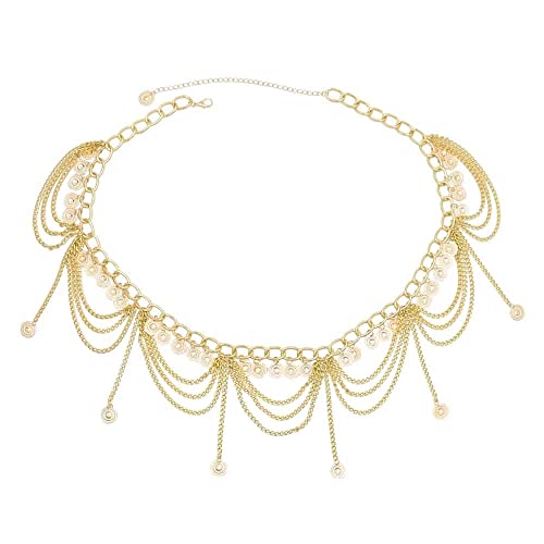 idealway Vintage Waist Chain Hollow Carving Rhinestone Crystal Body Chain Summer Beach Body Waist Chain Jewelry - color: A Coin Gold