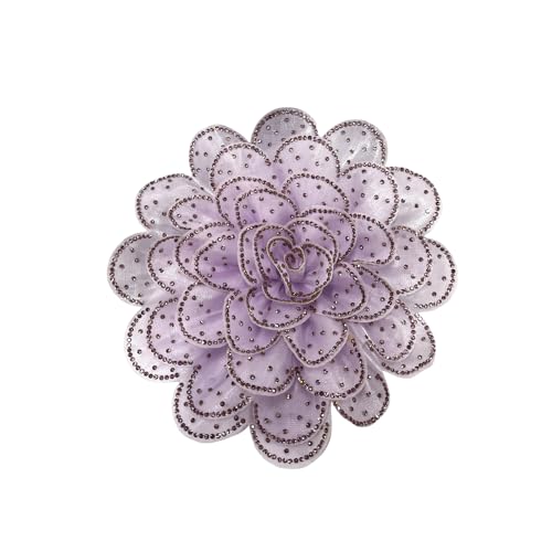 Rhinestone Camellia Flower Big Brooch Lapel Pins for Women Fashion Crystal Fabric Floral Brooches Pin for Dresses Suit Accessories Jewelry Boutonniere Corsage Wedding Party 140mm - color: Purple