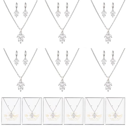 DHQH Bridesmaid Necklace Earrings Set Gifts I Couldn't Say I DO Without You Cubic Zirconia Leaf Pendant Necklace Bridesmaid Proposal Gift Set of 4 6 - color: white leaf -6