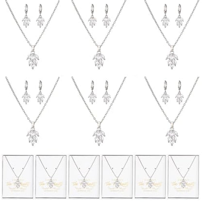 DHQH Bridesmaid Necklace Earrings Set Gifts I Couldn't Say I DO Without You Cubic Zirconia Leaf Pendant Necklace Bridesmaid Proposal Gift Set of 4 6 - color: white leaf -6