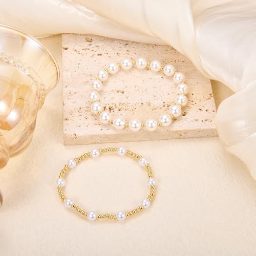 Ornaland Pearl Bracelets for Women Gold Beaded Bracelets Stackable Bracelets Set Stretch Summer Beach Jewelry for Women - style: Style D-2pcs