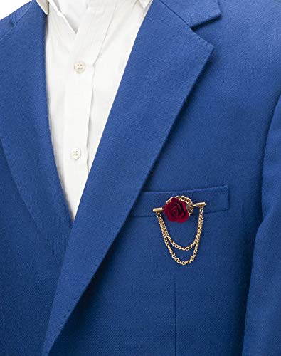 Knighthood Maroon Flower with Double Hanging Chain Lapel Pin/Brooch