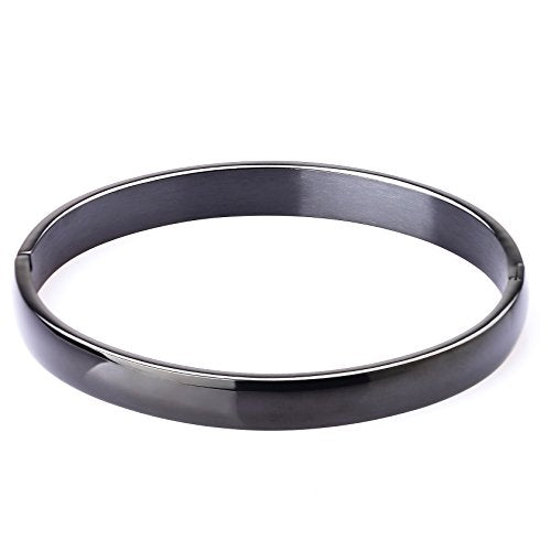 Womens Bangle 8MM Stainless Steel Bracelet Oval Polished Finish Cuff Bangle 6.7" - color: A3-Black