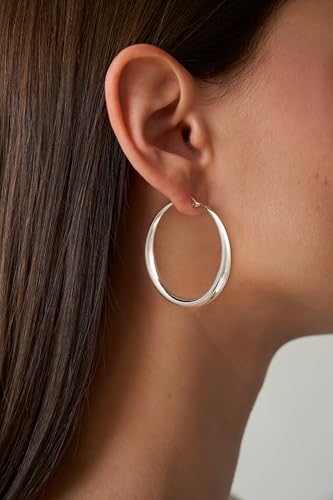 Robaice 925 Sterling Silver Hollow Hoop Earrings for Women, 30/40/50/60mm | Lightweight hollow circle hoops with a clean polished profile, hypoallergenic for everyday wear - size: 50mm Silver Hoop