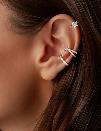 Carffordo 3Pcs Ear Cuffs Non Piercing for Women, Dainty Clip on Earrings | Trendy 14K Gold Plated Ear Cuff with Cubic Zirconia, Fake Piercing Cartilage Earrings, Lightweight Jewelry for Daily Wear - color: 3pcs-hoop-s