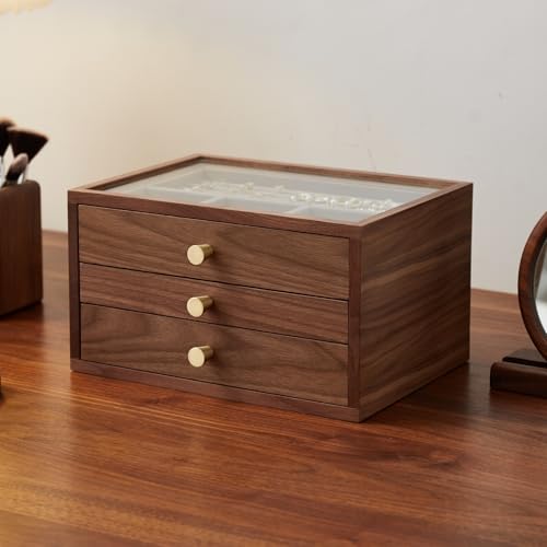 Black Walnut Jewelry Organizer, 3 Layer | Wooden Jewelry Box, For Women, For Necklaces Ring Earring - size: 3 Layer
