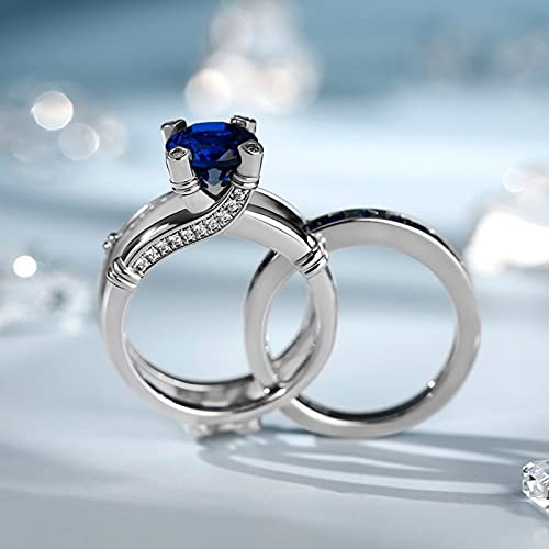 Jeulia Diamond Band Rings for Women cz Sterling Silver Interchangeable Ring Sets Wedding Engagement Anniversary Promise Ring Bridal Sets - color: Aquamarine Blue
