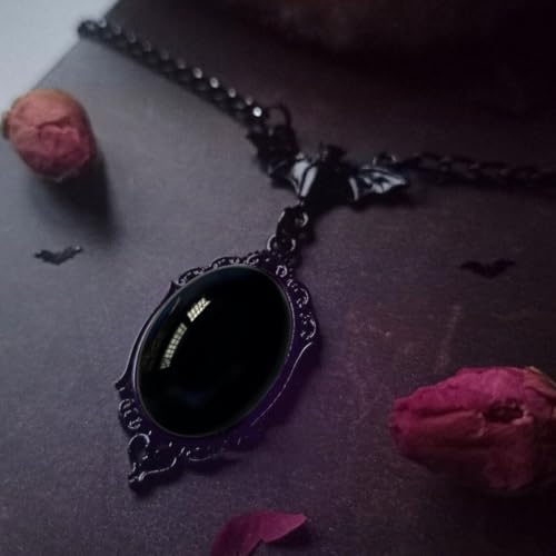 ONLYJUMP Gothic Vampire Bat Earrings Necklace Set for Women Vintage Goth Dark Bat Earrings Blood Pendant Necklaces Mystic Witch Halloween Costume Jewelry Gifts - style: Black bat