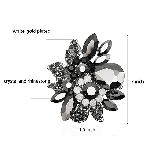CSY Luxury Froral Cocktail Statement Rings Stretch Adjustable Ring | Gorgeous Women's Austrian Crystal Leaves Flower Big Cocktail Statement Rings Stretch Adjustable Ring Jewelry Accessories - color: Black