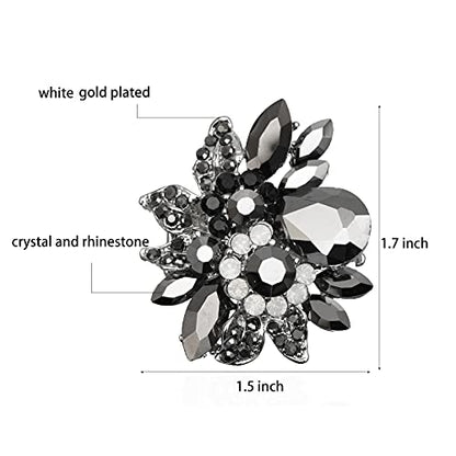 CSY Luxury Froral Cocktail Statement Rings Stretch Adjustable Ring | Gorgeous Women's Austrian Crystal Leaves Flower Big Cocktail Statement Rings Stretch Adjustable Ring Jewelry Accessories - color: Black