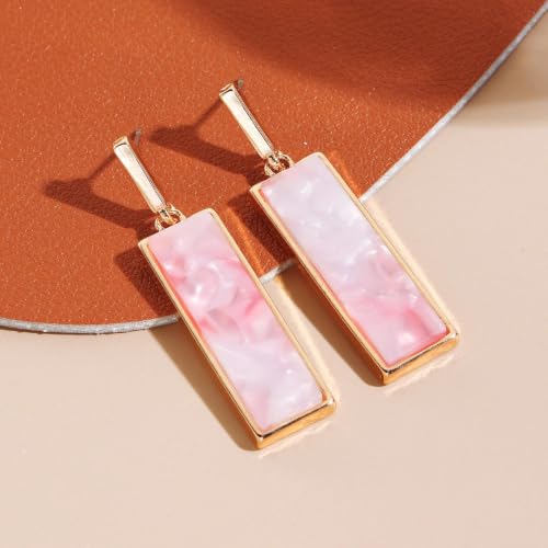 Coiris Rectangle Earrings for Women Geometric Stud Dangle Drop Jewelry Lightweight Colorful Print Statement Accessories - color: Pink White