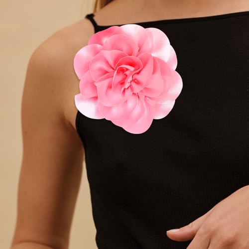 2Pack 6inch Extra Large Satin Brooches Lapel Pins Dainty Elegant Fabric Camellia Rose Flower Brooch Pin for Women Wedding Part Dance Clothes Accessories Jewelry - color: Pink