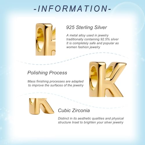 Gold Letter Charms A-Z for Bracelets 925 Sterling Silver Alphabet Initial Charms Beads Jewelry Gifts for Women - color: K