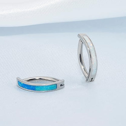 limerencia 14G G23 Titanium Belly Button Ring with Small Teardrop Cubic Zirconia 10mm Internally Threaded Navel Piercing Jewelry - color: Curved Hoop Blue Opal
