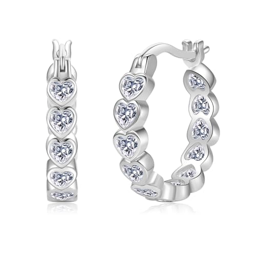 Senteria 925 Sterling Silver Post Hoop Earrings Hypoallergenic Small Heart Hoop Earrings with AAA+Cubic Zirconia Twisted Huggie Hoops Earring for Women 15MM/20MM - color: silver-heart-20mm