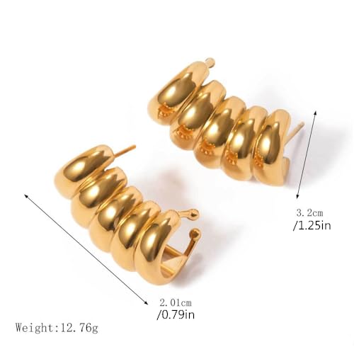 Dainty Stripe Hollow Cuff Wrap Climber Crawler Earrings for Women Gold Plated Stainless Steel Minimalist Hypoallergenic Clip On Stud Unique Design Fashion Trendy Jewelry Gift