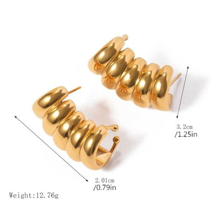 Dainty Stripe Hollow Cuff Wrap Climber Crawler Earrings for Women Gold Plated Stainless Steel Minimalist Hypoallergenic Clip On Stud Unique Design Fashion Trendy Jewelry Gift