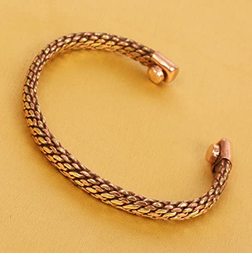 Touchstone Copper Magnetic Hand Forged With Solid And High Gauge Tibetan Style Multi Layer Braid Pattern Minimalistic Elegance Pure Copper Bracelet In Two Tones. - style: Braided Two tone 7