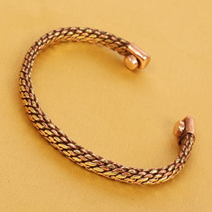 Touchstone Copper Magnetic Hand Forged With Solid And High Gauge Tibetan Style Multi Layer Braid Pattern Minimalistic Elegance Pure Copper Bracelet In Two Tones. - style: Braided Two tone 7