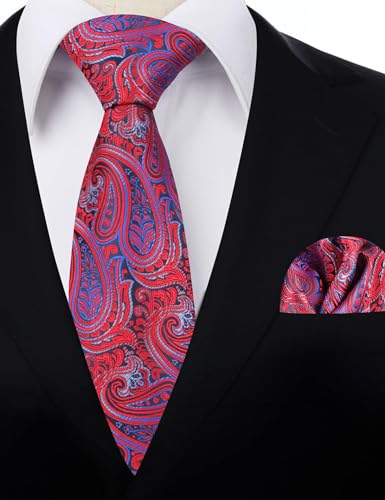 Alizeal Mens Gradient Paisley Necktie and Pocket Square Set | Elegant Design Perfect for Weddings Banquets Business Formal Events - color: 143-red+royal Blue