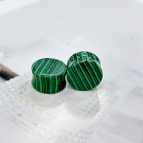 Green Malachite Ear Plugs Expander Earrings for Women Men 1 Pair Natural Solid Stone Saddle Double Flared Ears Stretching Tunnels Gauges Stretcher Lobe Earring Body Piercing Jewelry Size 2g to 5/8'' - size: 5/8"(16mm)