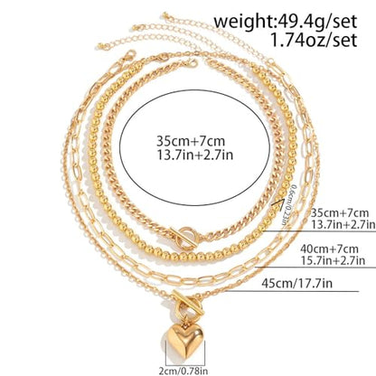 Chunky Layered Necklaces for Women, Stackable Paperclip Chain Necklace Set with Coin & Heart Pendants, Trendy Statement Jewelry for Everyday Wear and Gift Giving - color: Gold