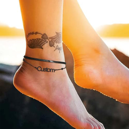 U7 Custom Layered Ankle Bracelets for Women Stainless Steel Bead/Cuban/Figaro/Rope/Wheat Chain Anklet Waterproof Anklet Jewelry for Beach Vacation - color: c-Black-Herringbone Chain
