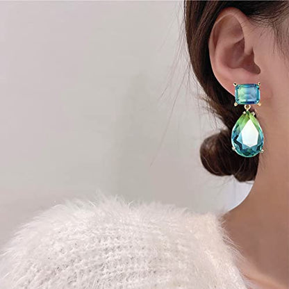 Crystal Earrings CXUEMH Teardrop Earrings for Women Blue and Green Dangle Earrings Elegant Earrings for Prom Emerald Green Earrings Formal Jewelry Crystal Drop Earrings - color: Style B