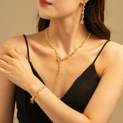 Gold Plated Long Y Necklace for Women,Adjustable Lariat Chain Statement Jewelry, Trendy Accessory for Party Date Night Daily Streetwear - color: B