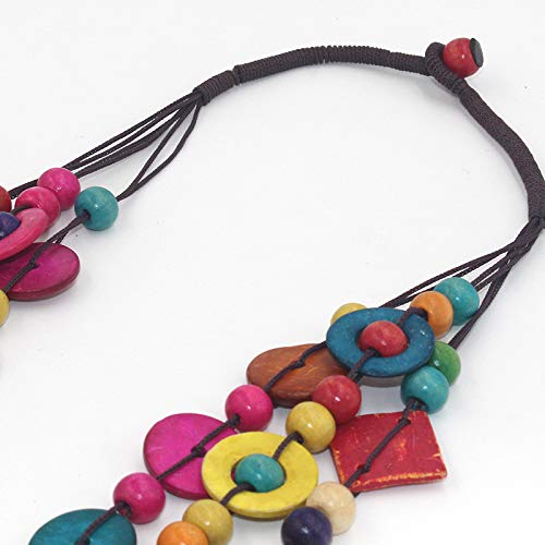 YONYou Bohemia Braided Women Neckalce Statement Colorful Round Wooden Beads Chain Shell Necklace Chunky Collar Novelty Jeweley for Women Costume Handmade Party Daily Jewelry