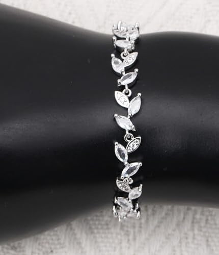 Cubic Zirconia Jewelry Sets for women Brides Bridesmaid Necklace Dangle Earrings Link Bracelet for Wedding Prom Costume Party Events - color: White-Platinum Plated
