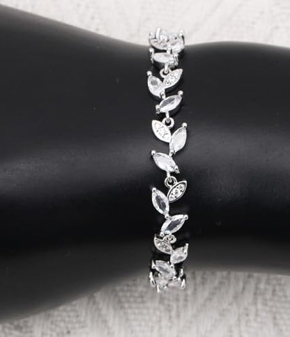Cubic Zirconia Jewelry Sets for women Brides Bridesmaid Necklace Dangle Earrings Link Bracelet for Wedding Prom Costume Party Events - color: White-Platinum Plated