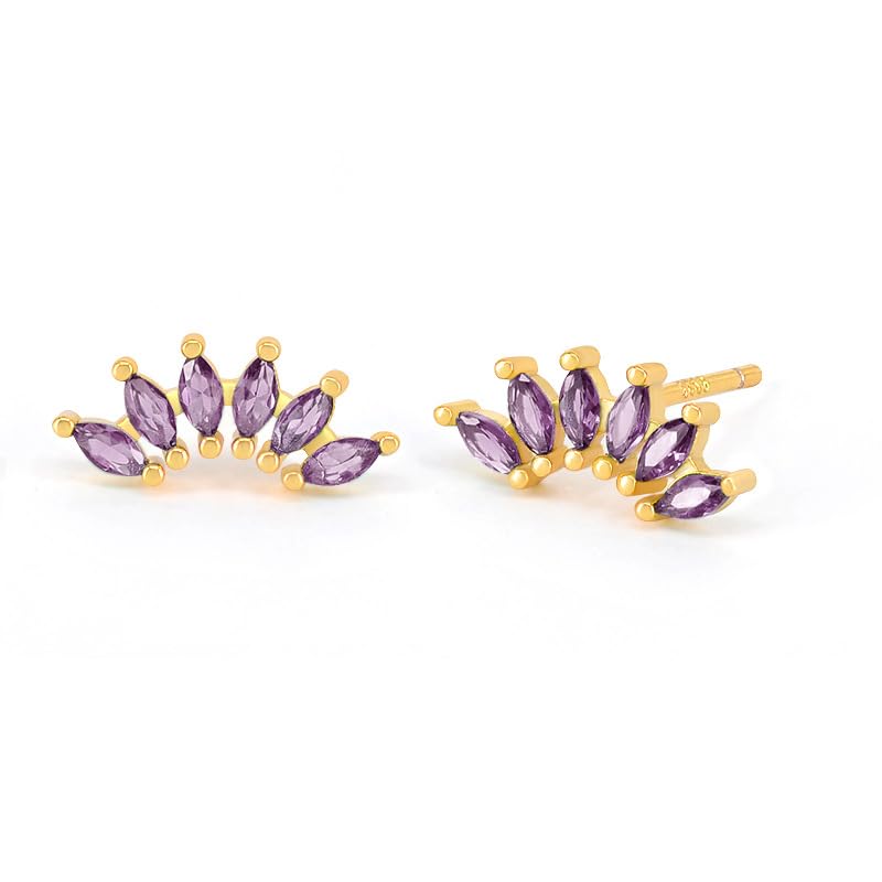 Curved CZ Crawler Ear Climber Cartilage Earrings Helix Conch Tragus Piercing Silver Stud Gold Colorful Cubic Zirconia Jewelry - color: Gold Purple CZ