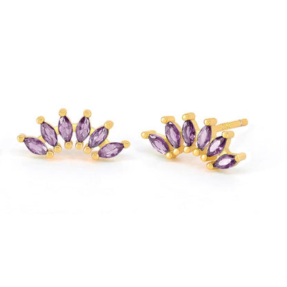 Curved CZ Crawler Ear Climber Cartilage Earrings Helix Conch Tragus Piercing Silver Stud Gold Colorful Cubic Zirconia Jewelry - color: Gold Purple CZ