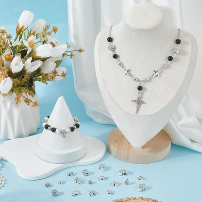 SUNNYCLUE 1 Box 100Pcs Metal Cross Beads Small Crucifix Beads Alloy Easter Gothic Antique Silver Tibetan Style Large Hole Loose Smooth Spacers for Jewelry Making Bracelets Necklace Crafts Accessories
