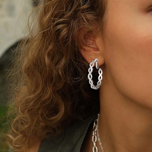 Clip On Hoop Earrings for Women Lightweight - Silver Twisted Clip-on Hoop Earings With Cubic Zirconia Fake Non Pierced Ears Jewelry - style: CZ-S25mm