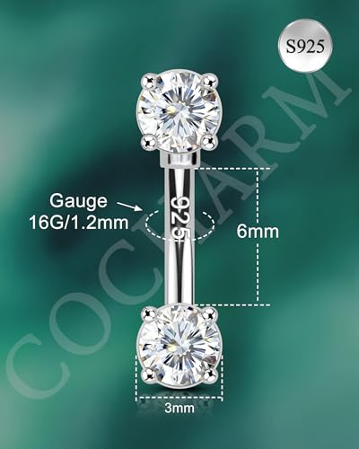 925 Sterling Silver Rook Piercing Jewelry, 16g Eyebrow Ring, Eyebrow Piercing, 6mm-8mm Rook Earring, Vertical Lip Labret Piercing Jewelry for Women Men - style: 6mm