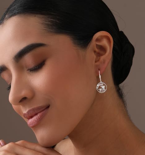 LeCalla 925 Sterling Silver Drop Earrings | Lever-Back Drop Earrings | Hypoallergenic Silver Teardrop Leverback Dangle Earring for Women Jewelry Gifts - color: Elephant Family-30MM