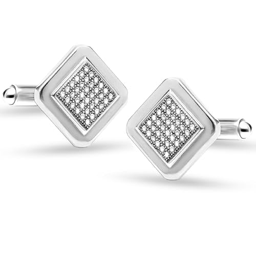 LeCalla 925 Sterling Silver Cufflinks for Men | Cubic Zirconia Square Cuff Links Gifts for Men, Husband | Shirt Cufflinks for Groom - style: PAVE CZ Cufflink