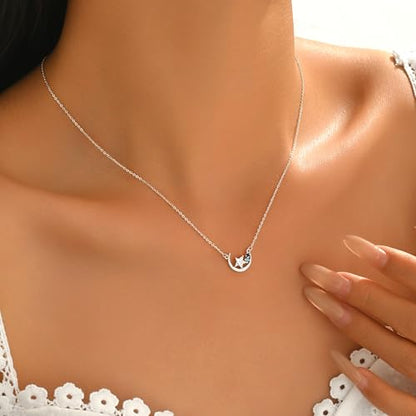 925 Sterling Silver Crescent Moon Necklace for Women | Crescent Choker Necklace 14K Gold Plated Dainty Half Moon Pendant Necklace for Mother Daughter Wedding Jewelry Gift - color: Silver-2