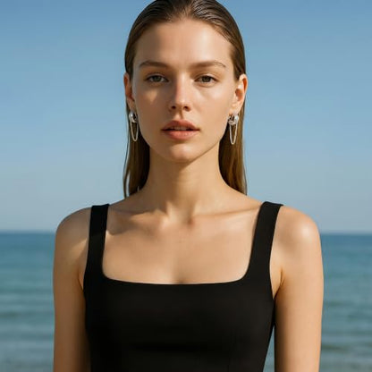 Gold Silver Trendy Clip On Dangle Earrings for Women | Clip On Drop Earrings, Tassel Chain Hoop Earrings, Non Piercing, Fashion Jewelry Gifts - color: A Clip-Silver