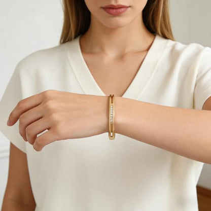 MILAKOO 6/8mm Gold/Silver Color Bangle Hollow Stainless Steel with Rhinestone Bracelets - color: Gold, size: 6mm