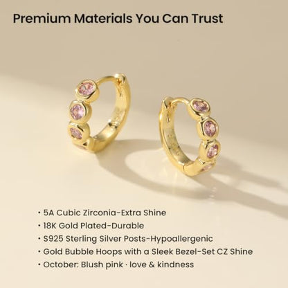 ARSIS Bubble Huggie Hoop Earrings for Women with Cubic Zirconia, Platinum/18K Gold Plated Bezel Hoop Earrings with Opal, Hypoallergenic Lightweight Jewelry, Clear/Ruby/Emerald Green/Aqua/Sapphire/Pink - color: Pink