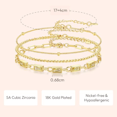 Gold Birthstone Bracelet for Women, 18K Gold Plated Layered Jewelry Bracelet Set, Womens Dainty Stackable Bracelets Link Paperclip Chain Valentines Day Gift for Wife Her - color: Gold-11-Nov.